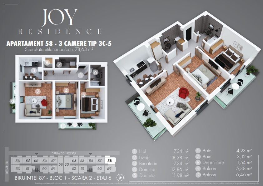 Apartament 58 - 3 camere (click aici pt poze si video)