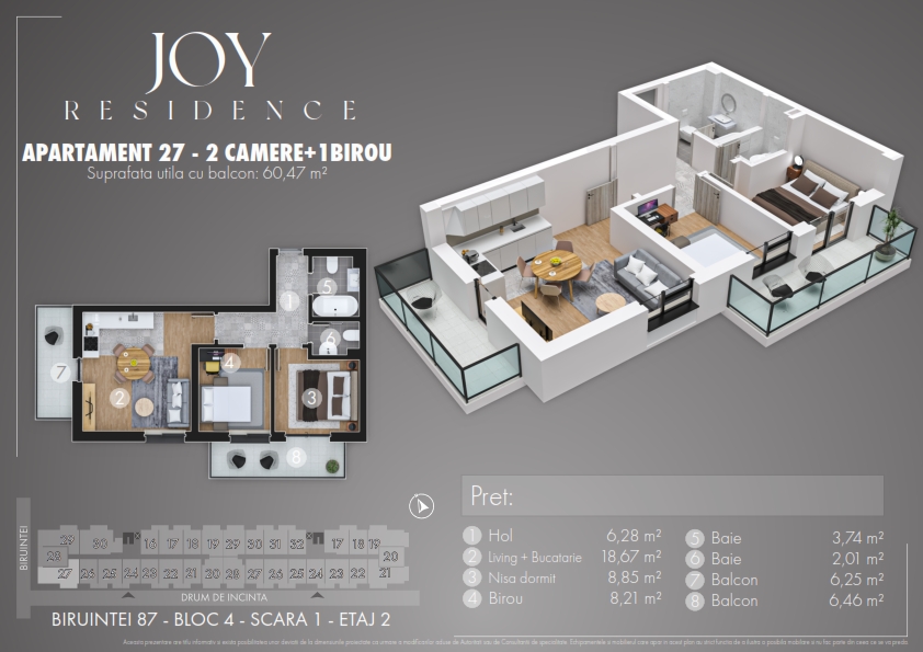Apartament 27 - 2 camere + birou